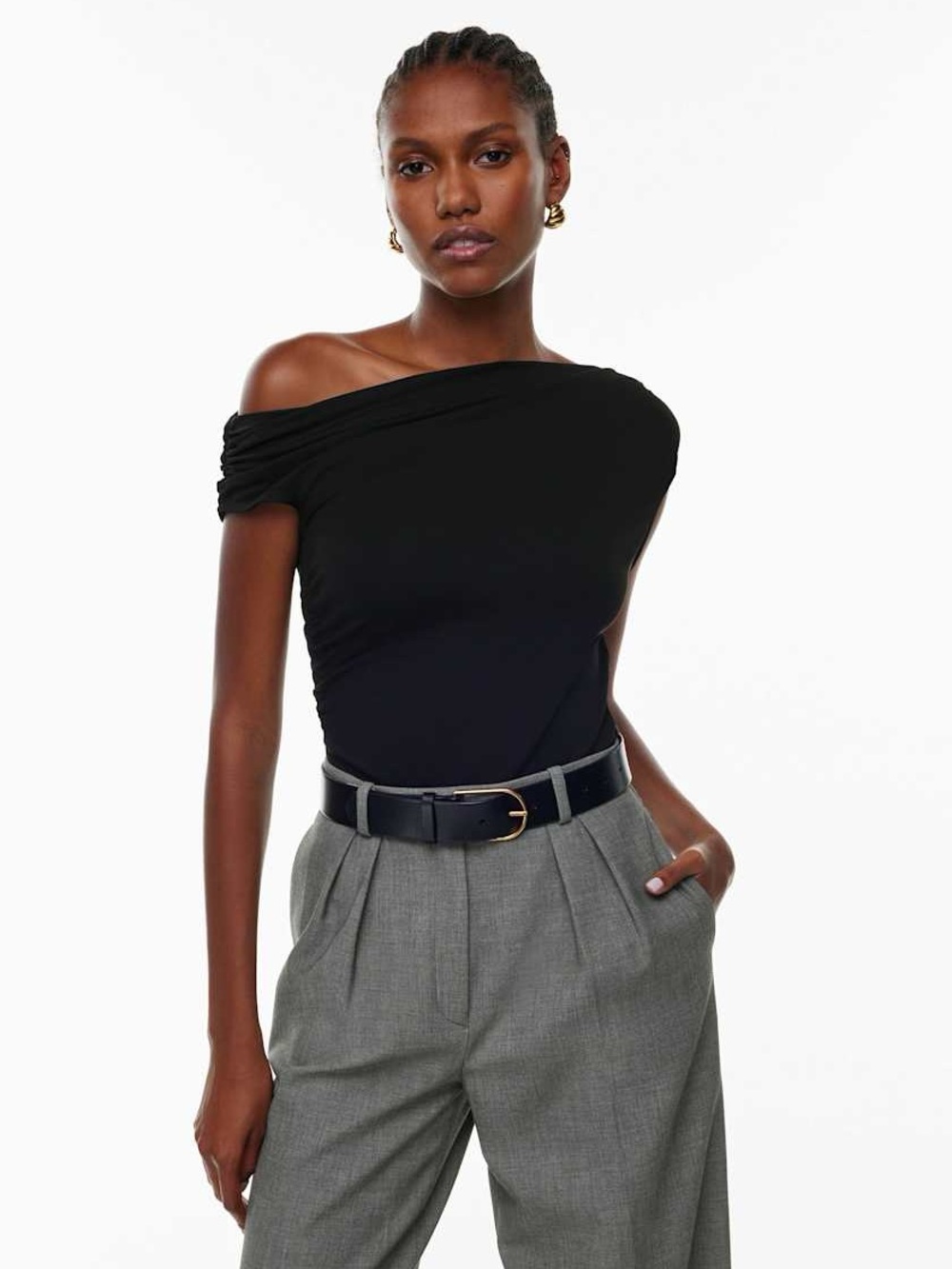 Babaton Gallery Off-Shoulder Black Stretch Top - XS